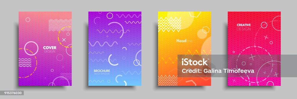 Modern colorful covers with multi-colored geometric shapes and objects. Abstract design template for brochures, flyers, banners, headers, book covers, notebooks Modern colorful covers with multi-colored geometric shapes and objects. Abstract design template for brochures, flyers, banners, headers, book covers, notebooks. Backgrounds stock vector