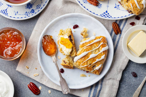 istock Scones with oats, cranberry and pecan nuts. Top view 915379562
