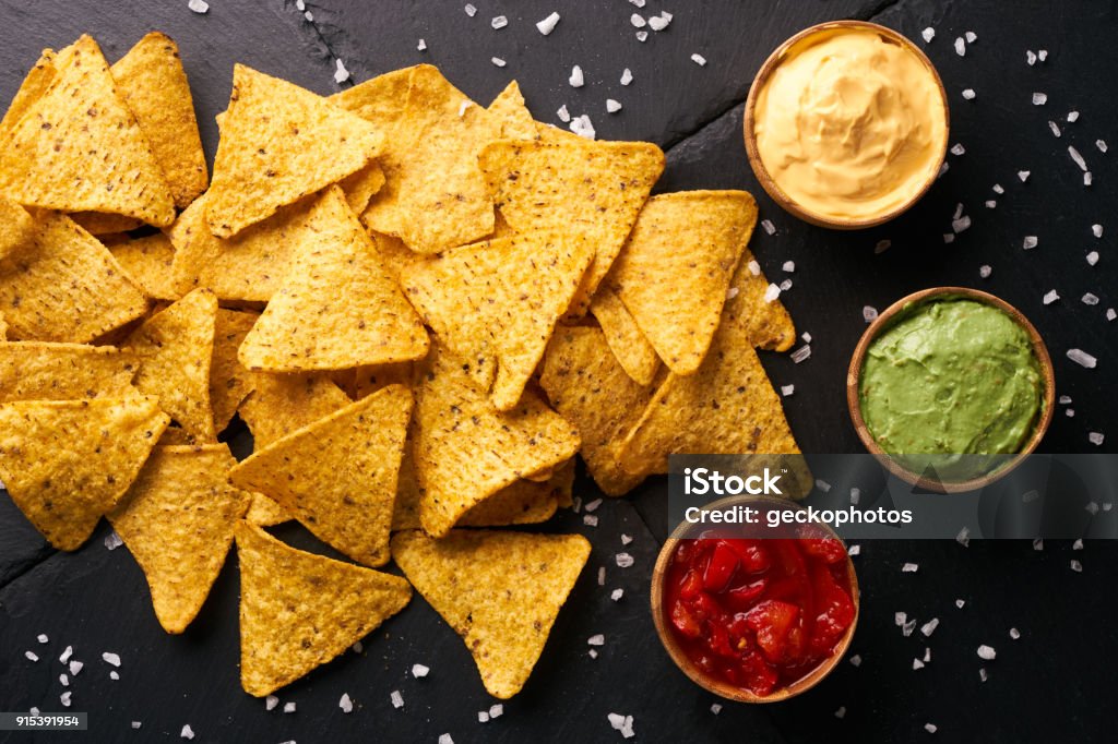 Triangular Corn Triangular Corn Chips Mexican Nachos With Sauces Stock Photo - Download ...