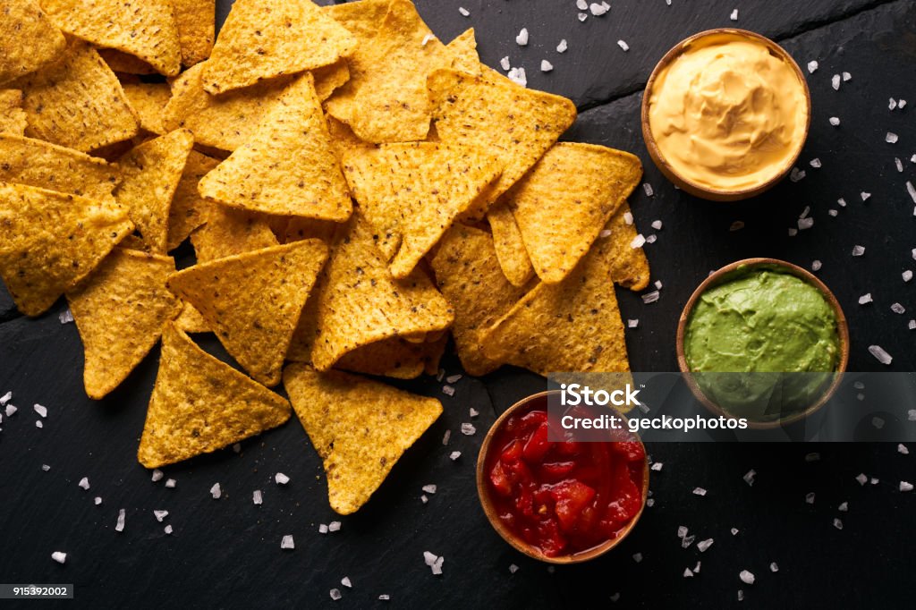 Triangular Corn Triangular Corn Chips Mexican Nachos With Sauces Stock Photo - Download ...