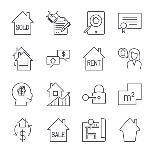 Real estate thin line art icons set. Residential and commercial building deals. Linear style symbols isolated on white. Icon set with editable stroke Real estate thin line art icons set. Residential and commercial building deals. Linear style symbols isolated on white. Icon set with editable stroke. EPS 10 penthouse icon stock illustrations