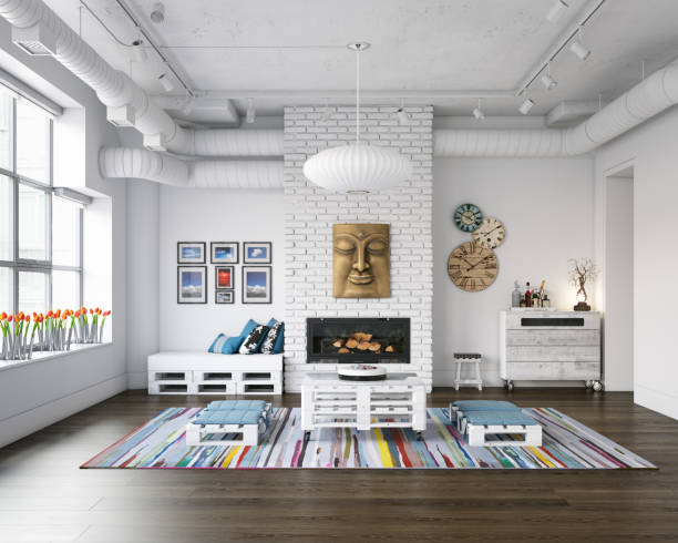 Cozy Industrial Loft Interior Scene