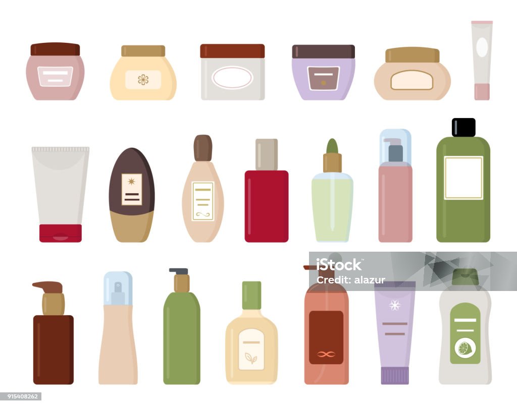 Conjunto de produtos cosméticos isolado no fundo branco. - Vetor de Hidratante royalty-free