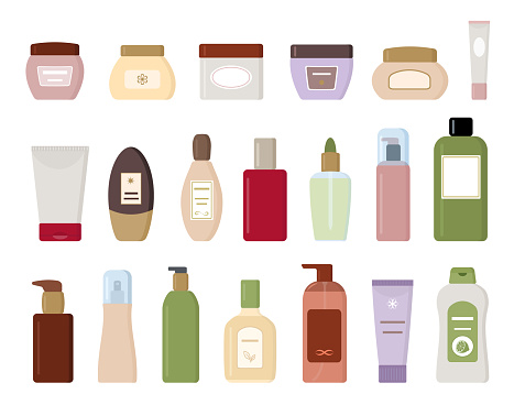 Set of cosmetic products isolated on white background. Flat vector illustration.