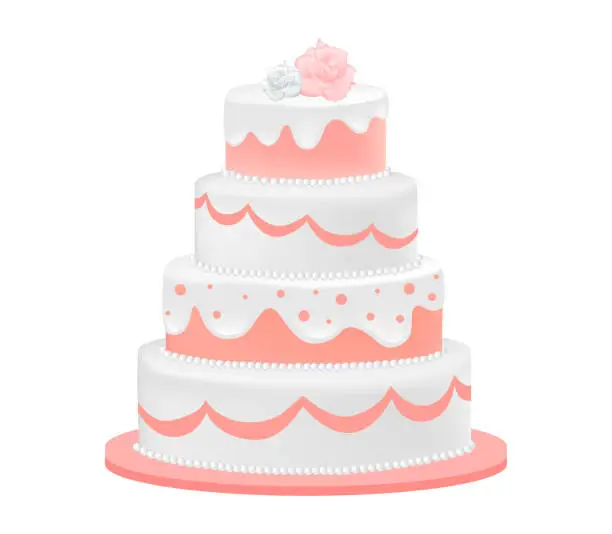 Vector illustration of Wedding cake decorated with roses