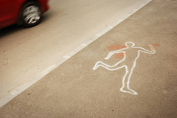 istock Human figure Chalk outline in a crime scene 91542631