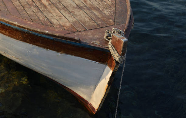 istock Bow of an anchored boat 915429814