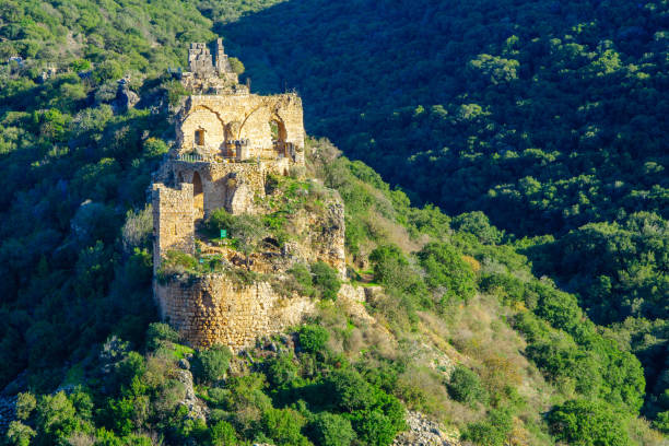 View of the remains of the Montfort Castle, and Kziv stream landscape, in the Upper Galilee region in northern Israel