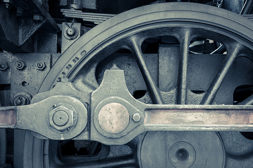 Detail of wheel of old steam locomotive