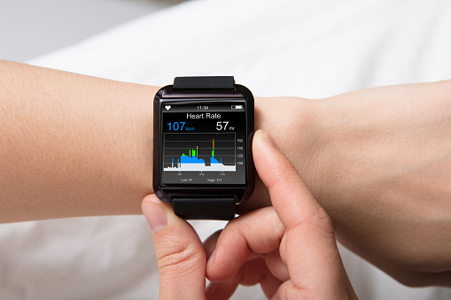 Smart Watch Showing Heartbeat Monitor On Woman's Hand