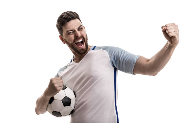 istock Fan / Sport Player on white uniform celebrating 915454712