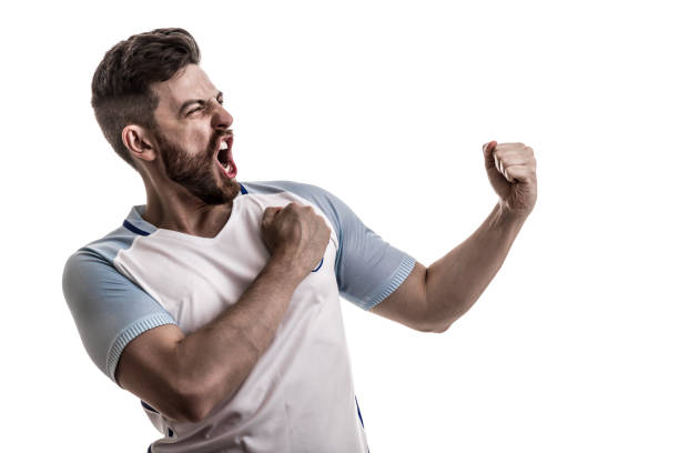 istock Fan / Sport Player on white uniform celebrating 915454720