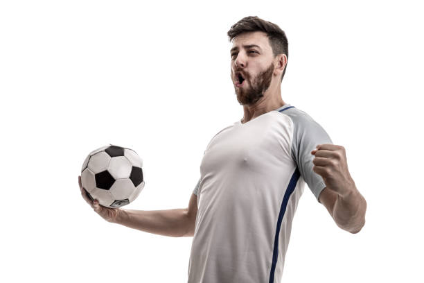istock Fan / Sport Player on white uniform celebrating 915454722