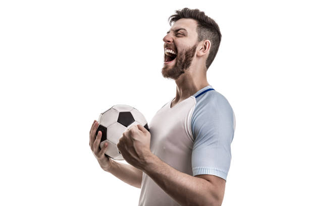 istock Fan / Sport Player on white uniform celebrating 915454724