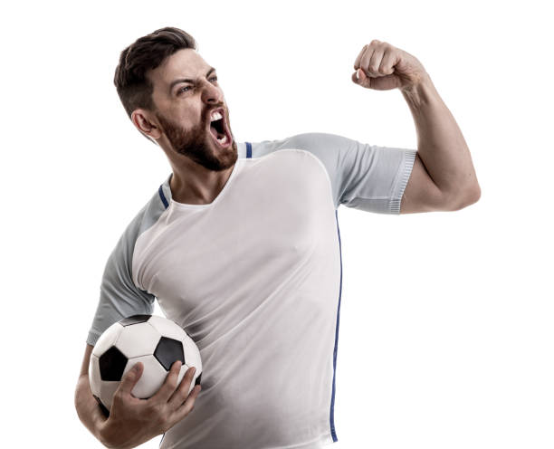 istock Fan / Sport Player on white uniform celebrating 915454732