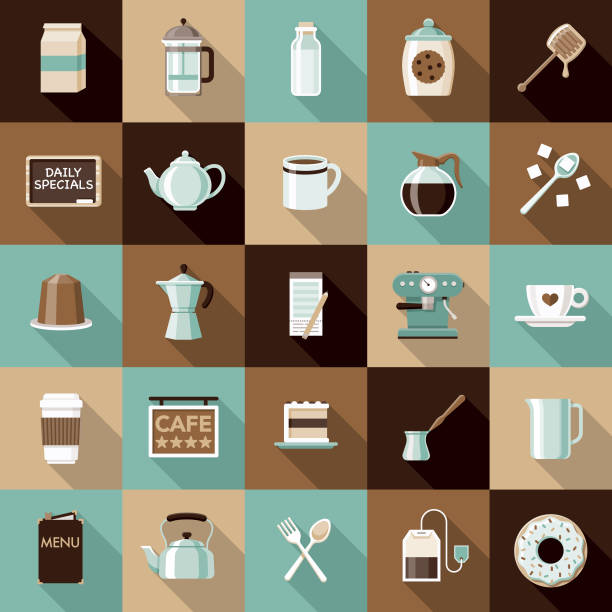 フラットなデザインのコーヒー ・お茶アイコン セット側の影 - spoon honey cute jar点のイラスト素材／クリップアート素材／マンガ素材／アイコン素材