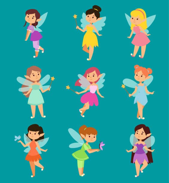 Beautiful Fairy Princesses Vector Fairy Wings Fly Character Magic Wand Set  Collection Of Cartoon Fairies Characters Little Girls Princess Fashion  Fairytale Magic Fantasy Cute Dress Crown Girl Stock Illustration - Download  Image