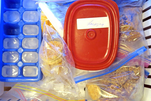 istock Food packaged and frozen inside a home freezer 915469402