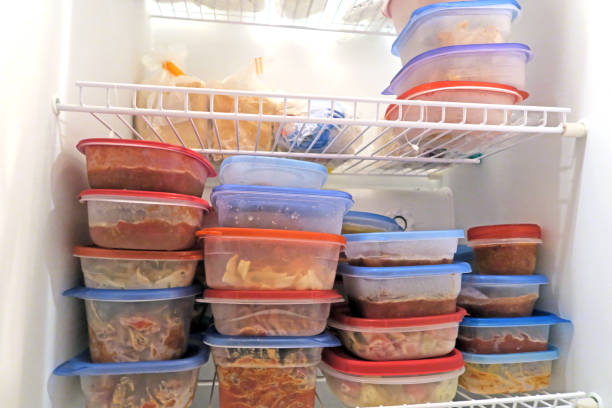 istock Food packaged and frozen inside a home freezer 915469472