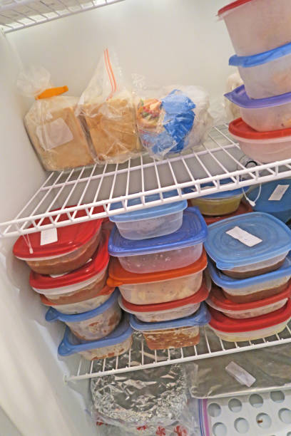 istock Food packaged and frozen inside a home freezer 915469488