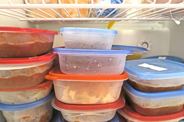 istock Food packaged and frozen inside a home freezer 915469504