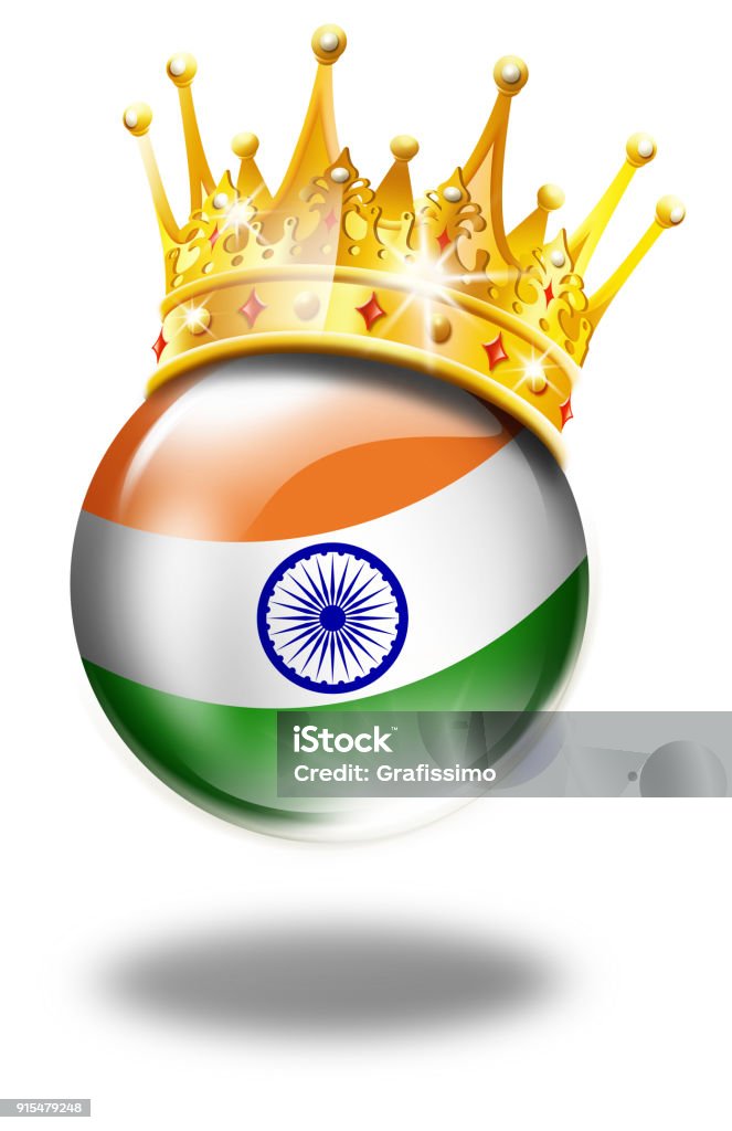 India button with flag and winner crown isolated on white Asia stock illustration