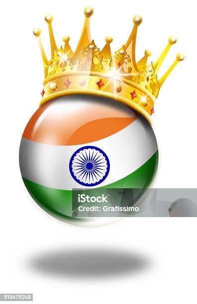 India Button With Flag And Winner Crown Isolated On White Stock Illustration - Download Image Now