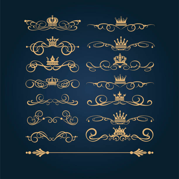 золотые винтажные украшения, вектор - crown frame gold swirl stock illustrations