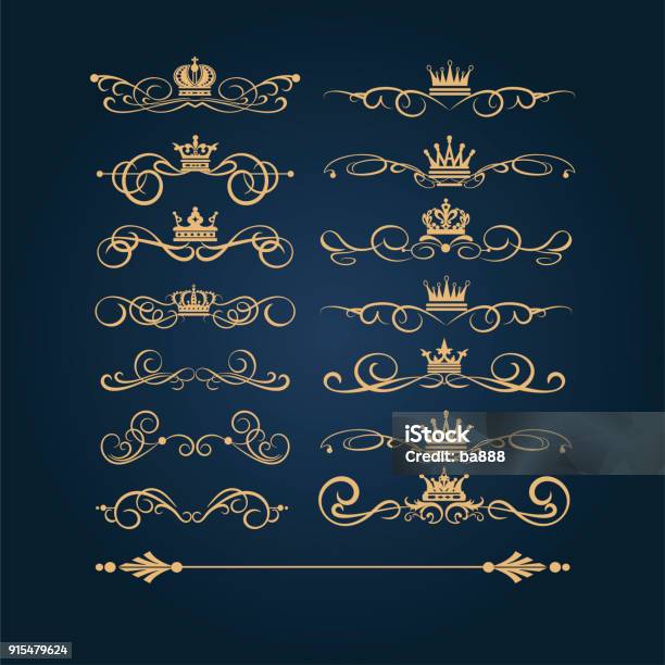 Gold Vintage Ornaments Vector Stock Illustration - Download Image Now - Crown - Headwear, Gold Colored, Gold - Metal