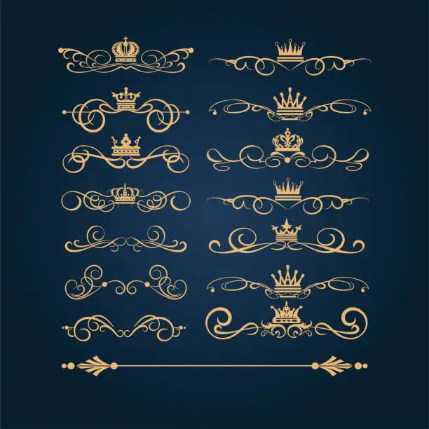 Vector illustration of Gold vintage ornaments, vector