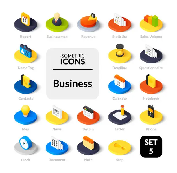 Vector illustration of Color icons set in flat isometric illustration style, vector collection