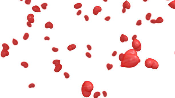 3D illustration of hearts falling stock photo