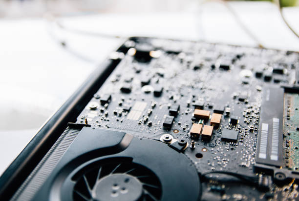 istock Electronic control panel, Repairs laptop (pc, computer) motherboard. Installs the equipment (cpu) . Instagram style filter photo vintage tone 915515246