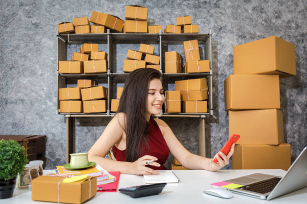 istock Young business owner as online freelancer checking the box and checklist. 915518050