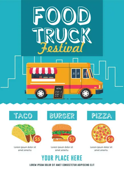 Vector illustration of Food Truck Festival Flyer Template