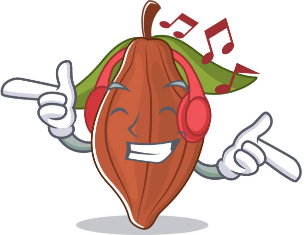 ilustrações de stock, clip art, desenhos animados e ícones de listening music cacao bean mascot cartoon - dark chocolate audio