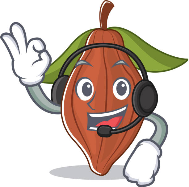 ilustrações de stock, clip art, desenhos animados e ícones de with headphone cacao bean mascot cartoon - dark chocolate audio