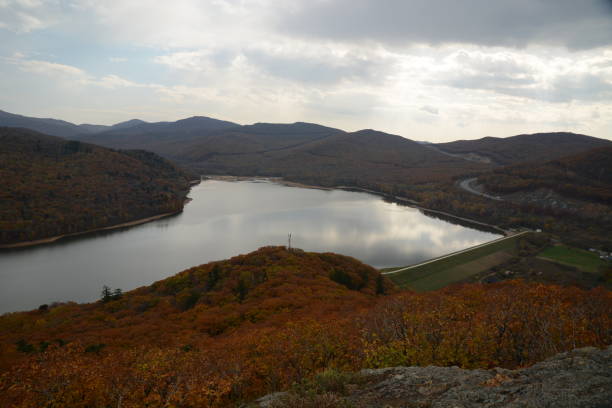 istock a large reservoir, top view. autumn forest and high blue sky, 915531436