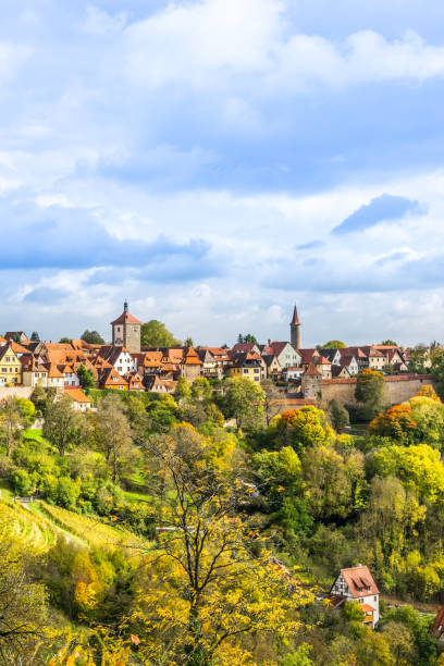 stadt skyline luftbild in rothenburg, deutschland - rothenburg old town travel tourism stock-fotos und bilder