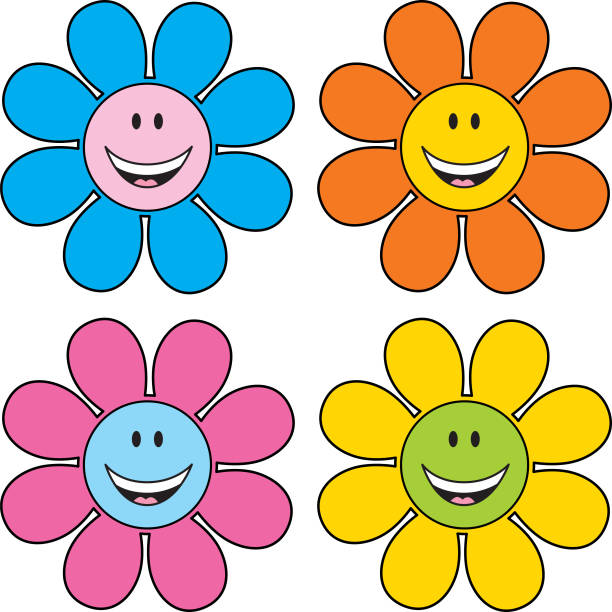 счастливые лица цветы иконы - 4 h stock illustrations