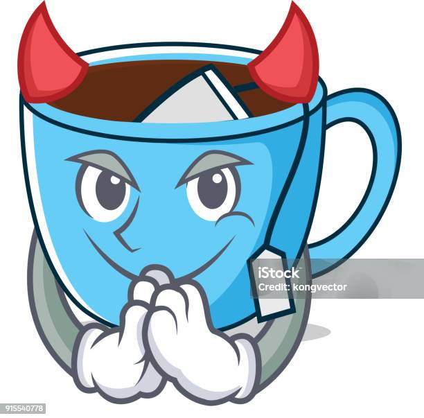 Kartun Maskot Cangkir Teh Setan Ilustrasi Stok - Unduh Gambar Sekarang