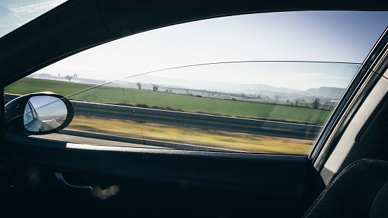 Window car canvas on a movement landscape view