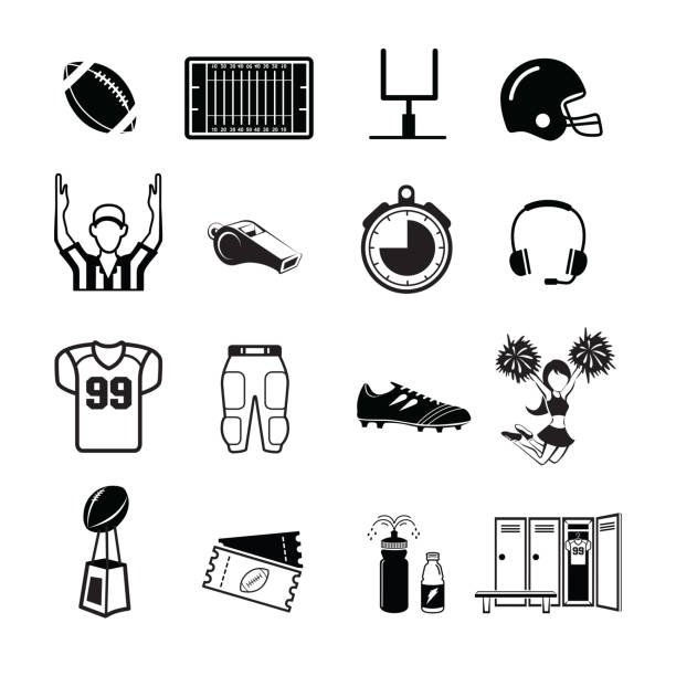 American football icon 16 American football icon,,Simple clearly defined shapes in one color.Vector football helmet and ball stock illustrations