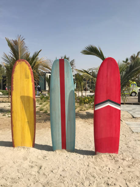 istock Colorful surfboards stand on the beach. 915556632