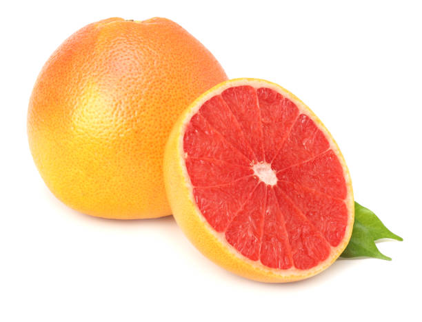 istock healthy food. grapefruit with green leaf isolated on white background 915557376