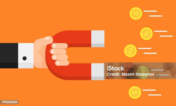 Hand Holding Magnet Attraction Money Businessman Flat Style Earn Money Stock Illustration - Download Image Now