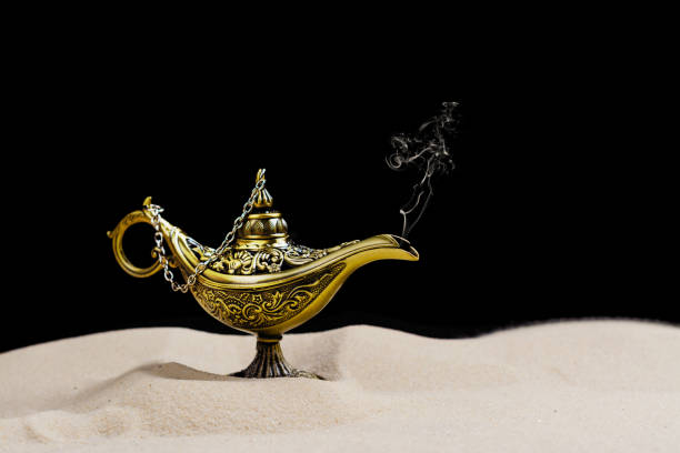 istock Aladdin magic lamp on the sand 915563878