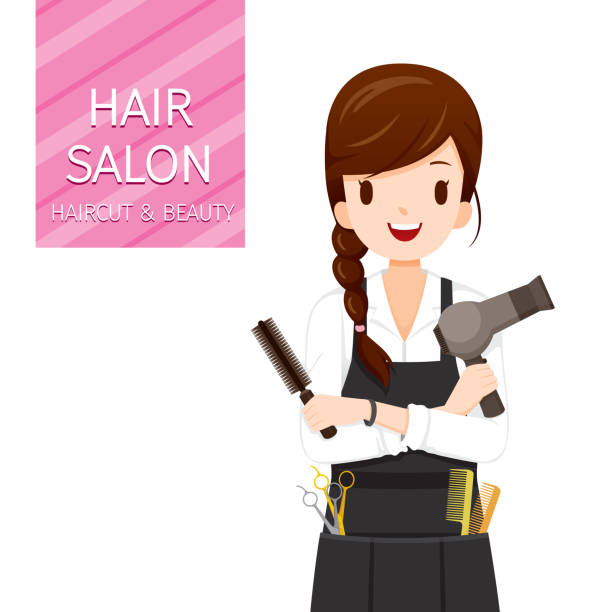 Woman Hairdresser With Hair Salon Equipment Facial, Skin, Treatment, Beauty, Cosmetic, Makeup, Healthy, Lifestyle women beauty hair dye stock illustrations