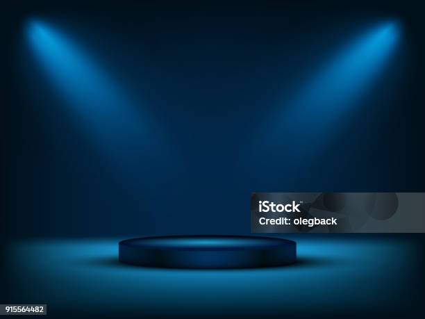 Cylinder Podium Under Blue Light Vector Illustration Stock Illustration - Download Image Now