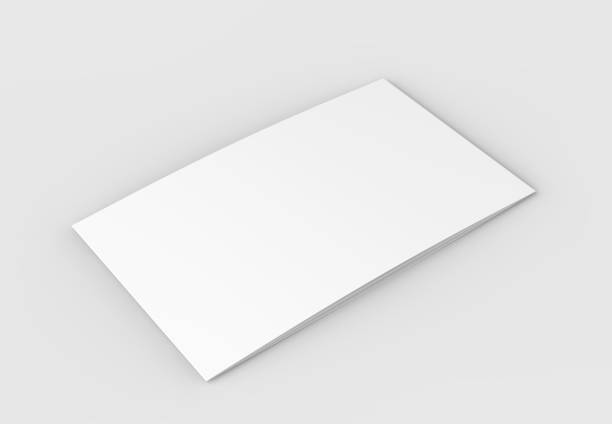 istock Template of blank three fold horizontal - landscape brochure mock up isolated on soft gray background. 3D illustrating.. 3D illustrating. 915566784